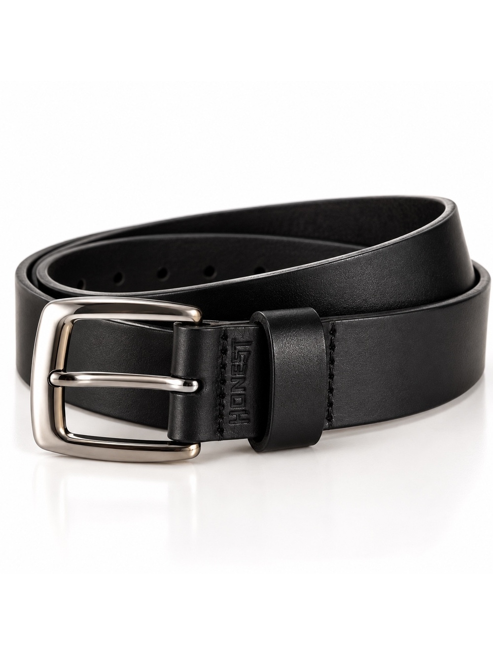 Honest by Brighton Black Leather Belt 34 Handmade USA Silver Buckle Minimalist